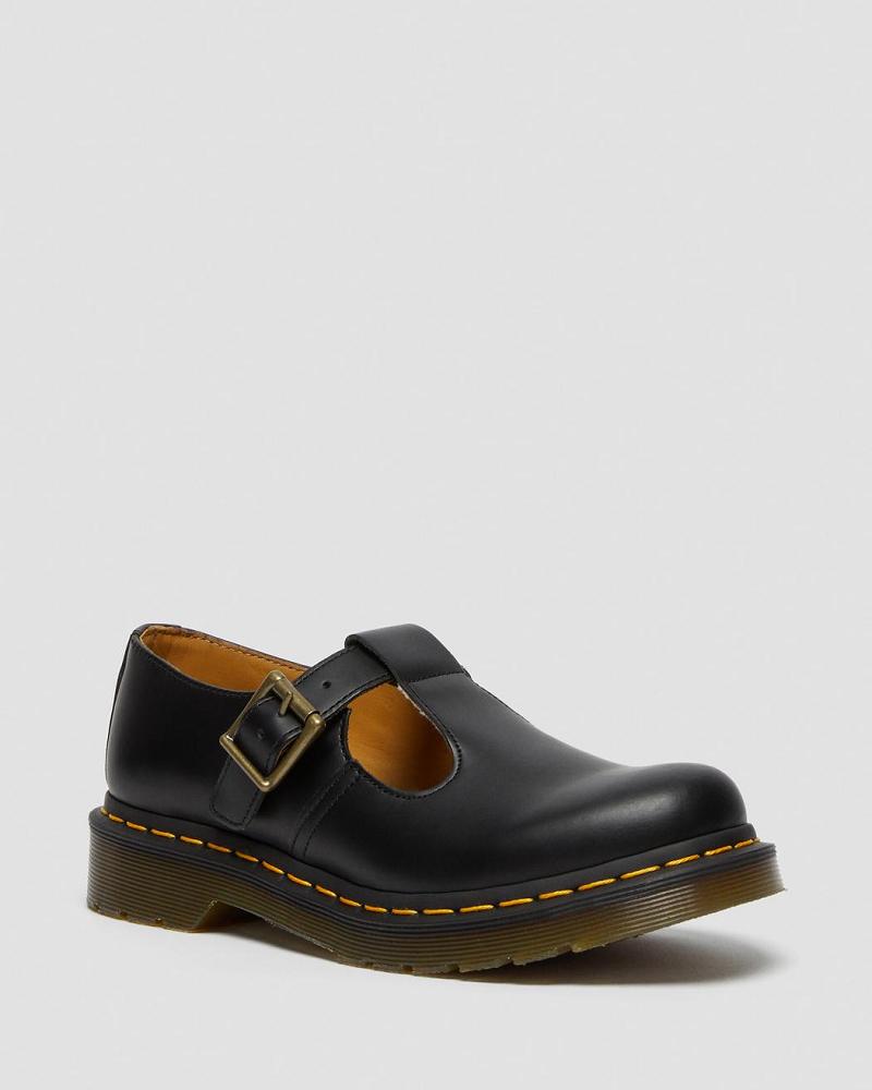 Black Women\'s Dr Martens Polley Smooth Leather Mary Janes Mary Jane Shoes | CA 337FDN